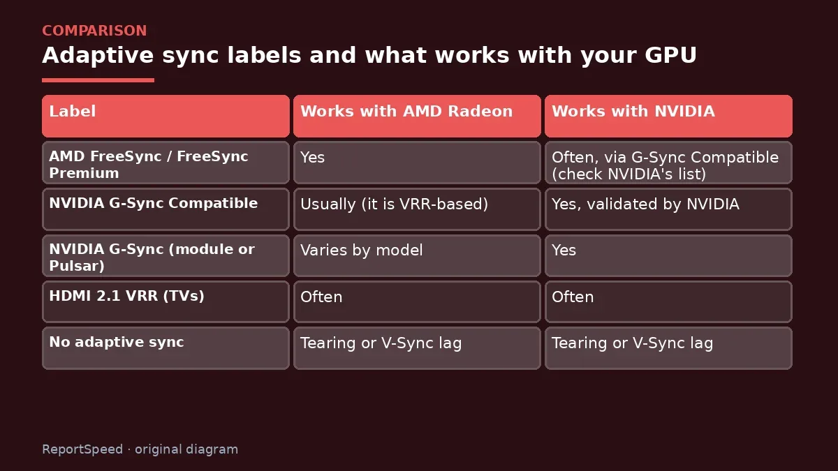 Comparison chart: Adaptive sync labels and what works with your GPU