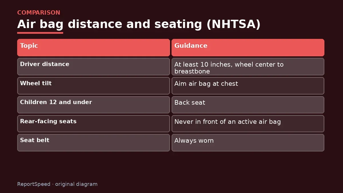 Comparison chart: Air bag distance and seating (NHTSA)