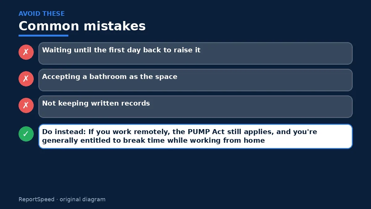Callout graphic of common mistakes to avoid and what to do instead for Pumping at work