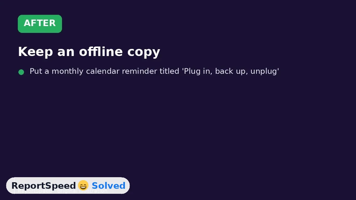 After: Keep an offline copy, use cloud backup with versions, encrypt and test restores, and keep systems updated