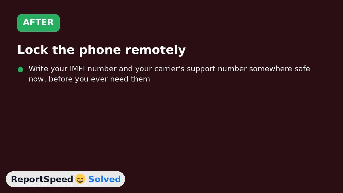 After: Lock the phone remotely, suspend service with your carrier, change email and bank passwords, suspend wallet cards and file a police report