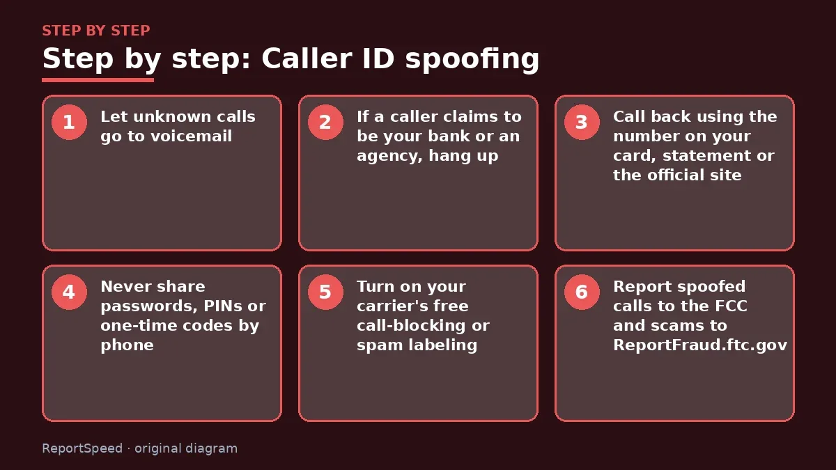 Step illustration: numbered steps for Caller ID spoofing