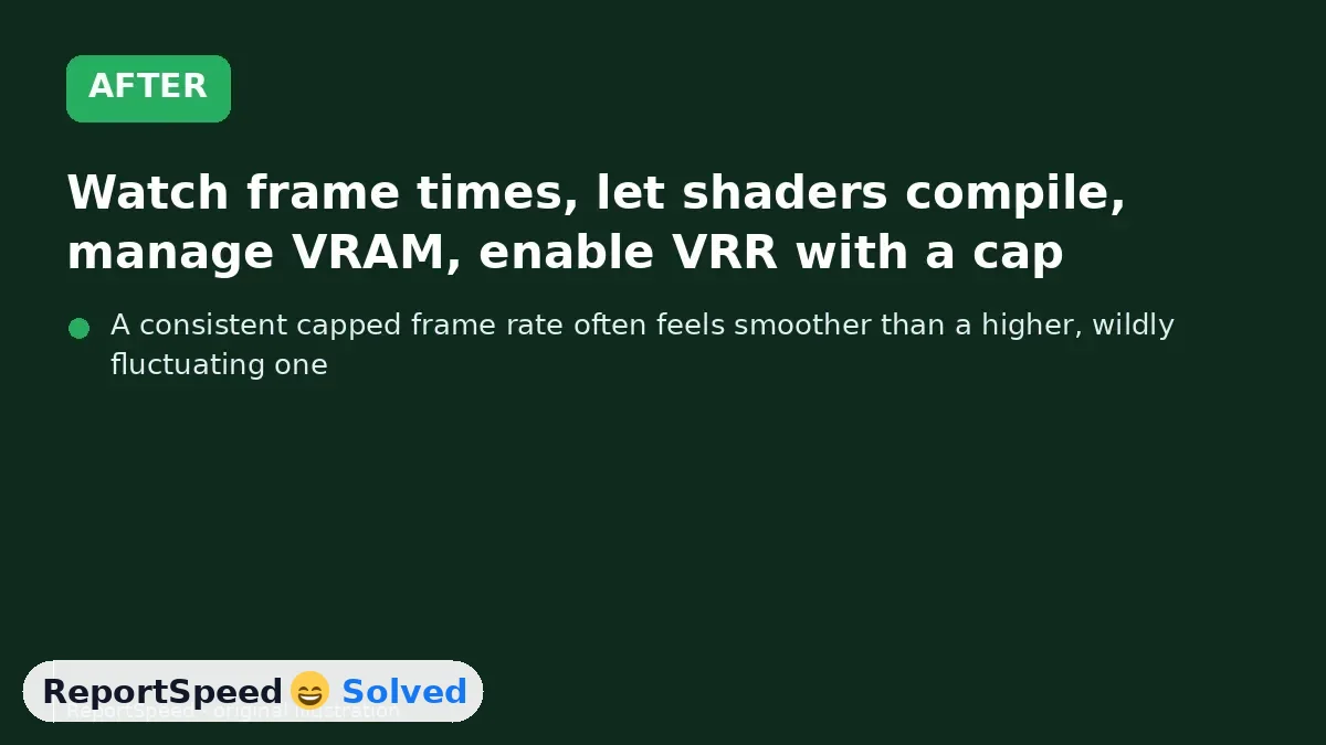 After: Watch frame times, let shaders compile, manage VRAM, enable VRR with a cap