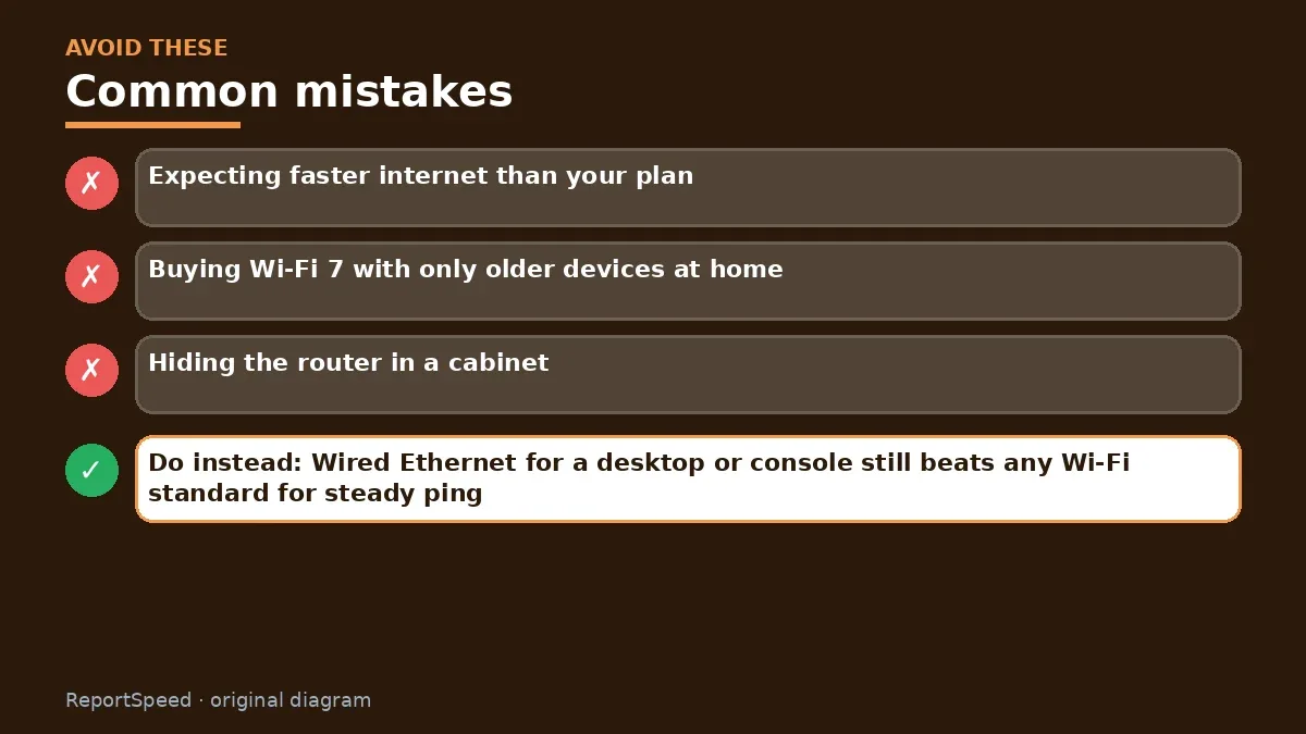 Callout graphic of common mistakes to avoid and what to do instead for Is a Wi-Fi 7 router worth upgrading to