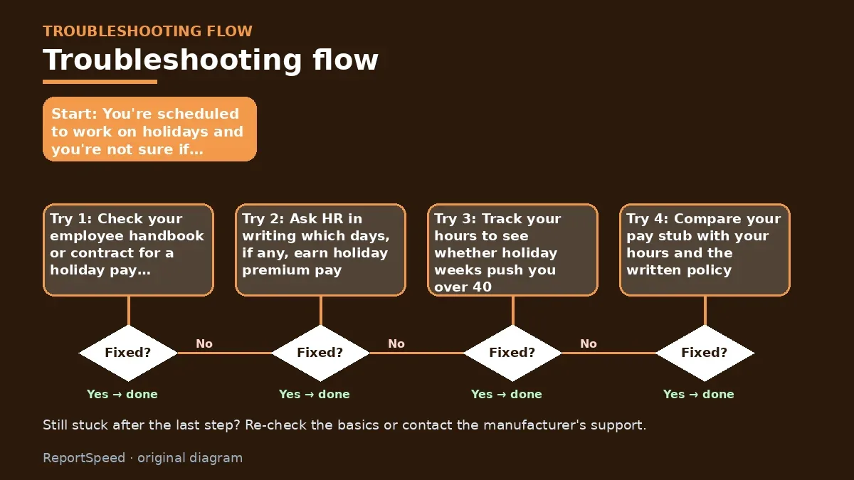 Troubleshooting flowchart: try each step in order and stop when it is fixed — Do I get paid extra for working on a holiday
