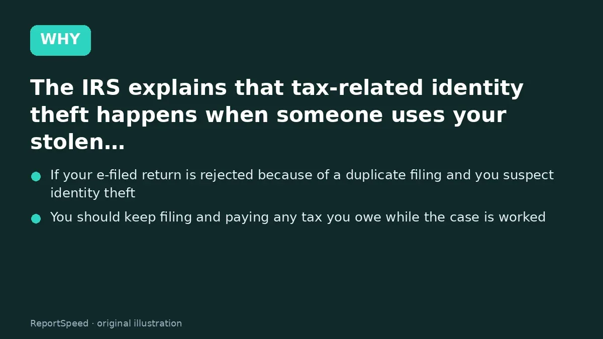 Cause: The IRS explains that tax-related identity theft happens when someone uses your stolen…