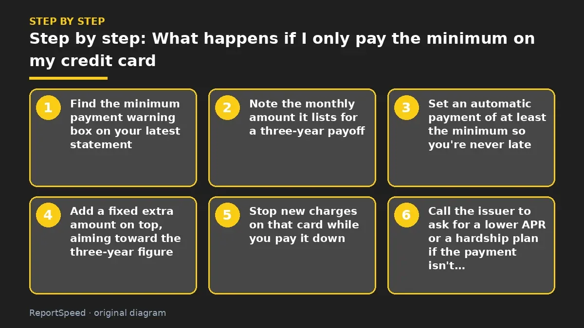 Step illustration: numbered steps for What happens if I only pay the minimum on my credit card