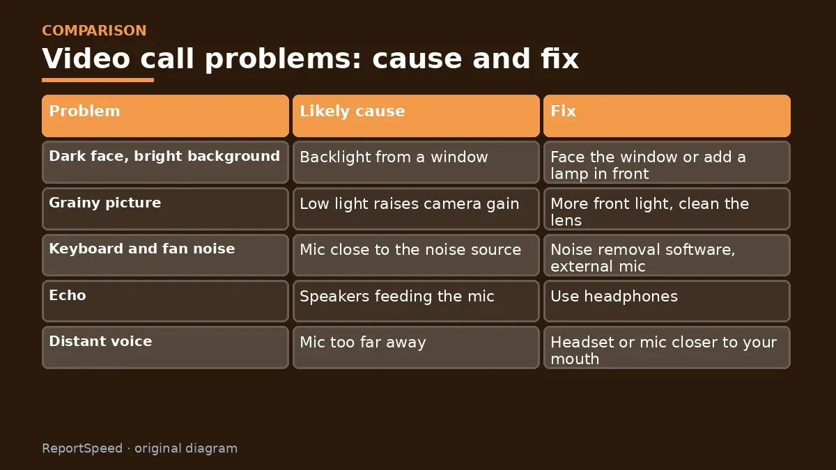 Comparison chart: Video call problems: cause and fix