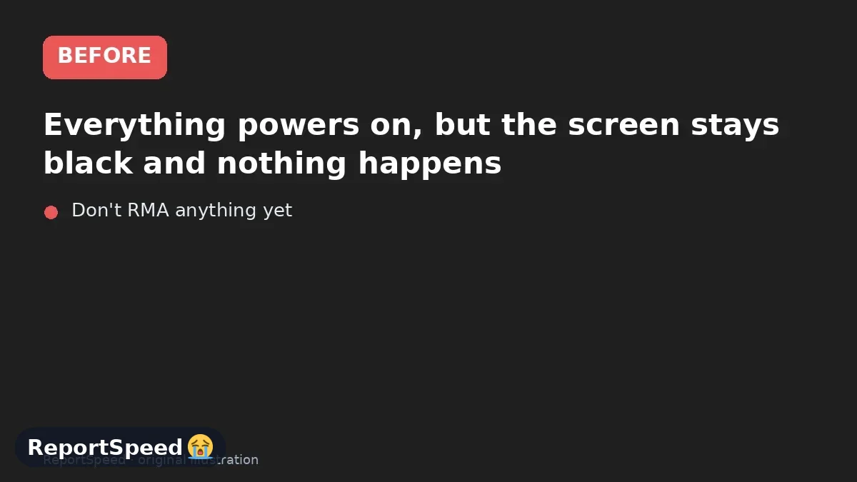 Before: Everything powers on, but the screen stays black and nothing happens