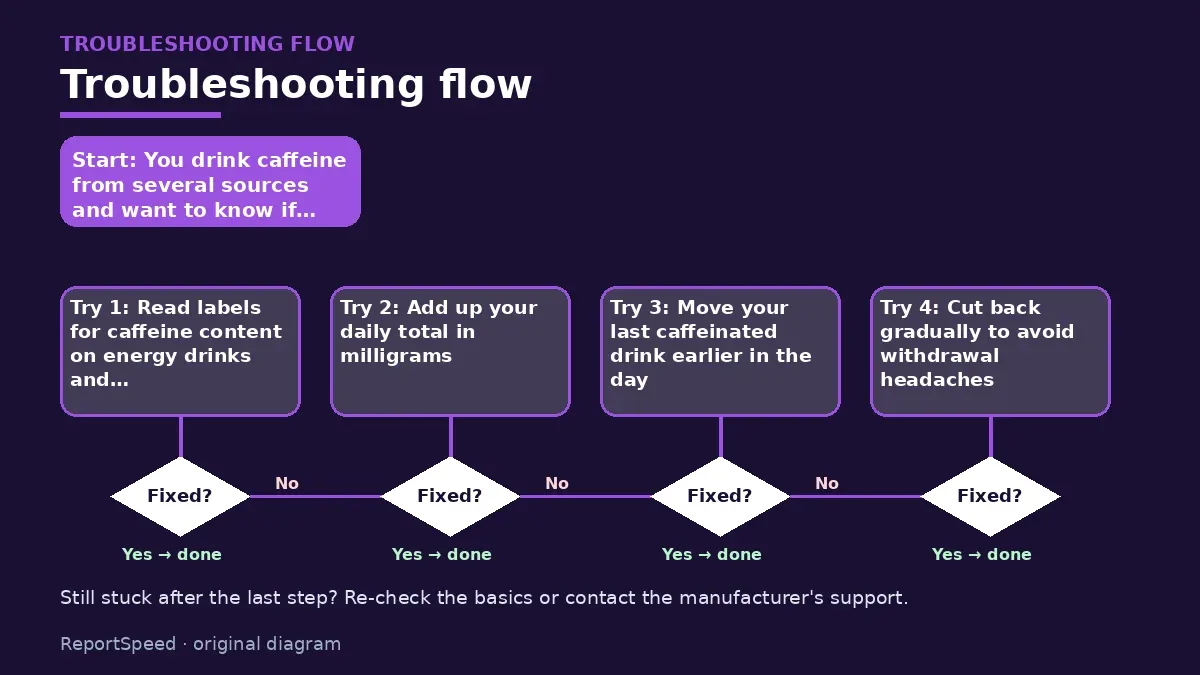 Troubleshooting flowchart: try each step in order and stop when it is fixed — How much caffeine a day is too much