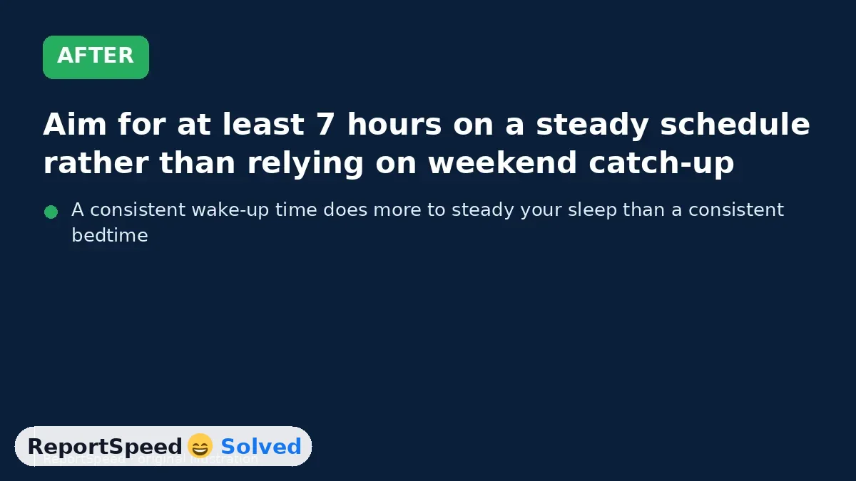 After: Aim for at least 7 hours on a steady schedule rather than relying on weekend catch-up