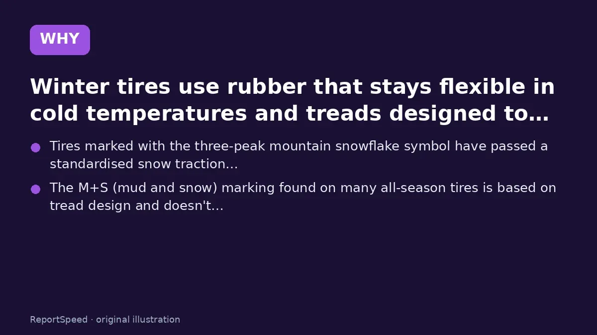 Cause: Winter tires use rubber that stays flexible in cold temperatures and treads designed to…