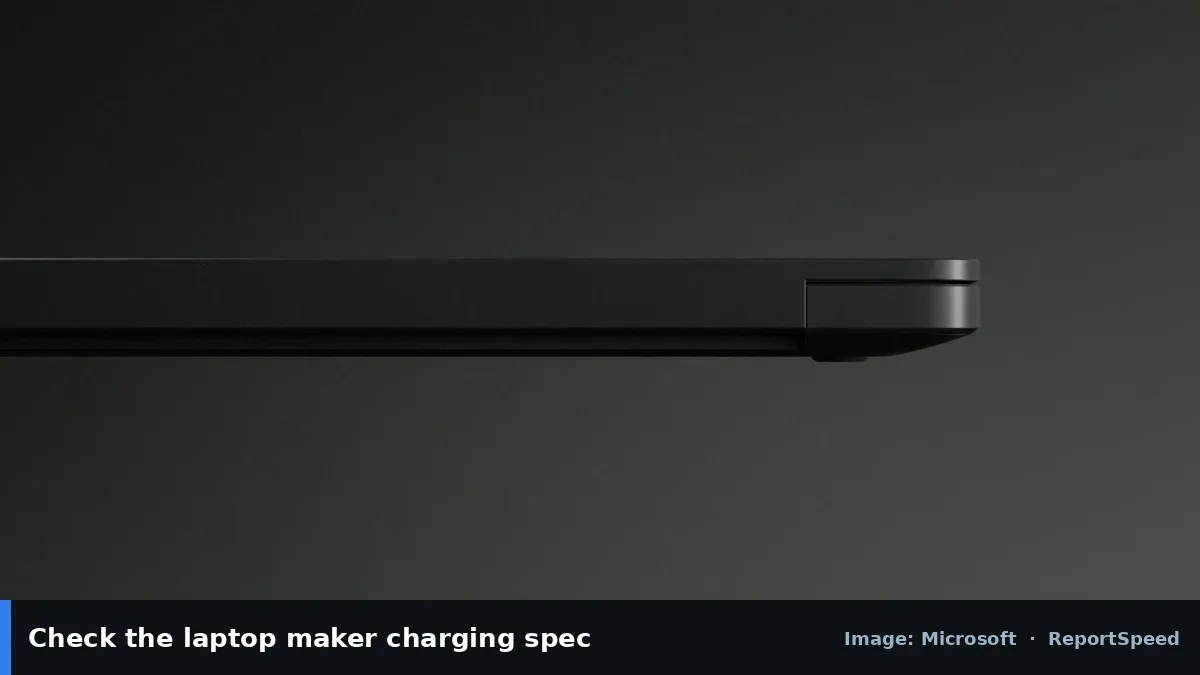 Surface Laptop 7th Edition (Microsoft official image), annotated: Check the laptop maker charging spec