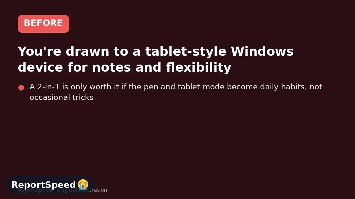 Before: You're drawn to a tablet-style Windows device for notes and flexibility, but you're unsure about lap comfort and add-on costs compared with a traditional laptop
