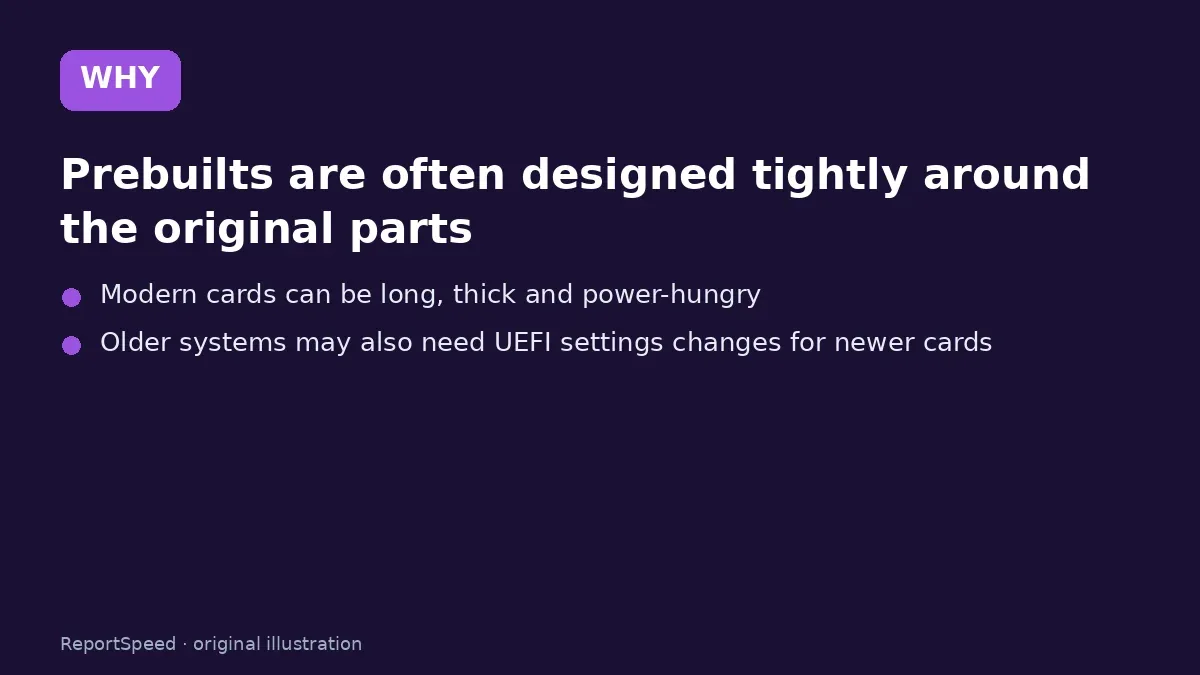 Cause: Prebuilts are often designed tightly around the original parts
